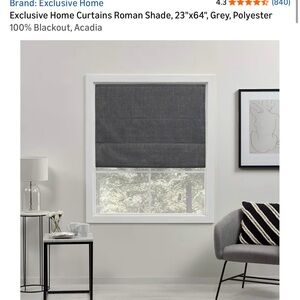 New.. Exclusive Home Roman Shade, 23"x64", Grey, Polyester 100% Blackout, (1022)
